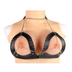 QKKQ-Y8098 Nipple Clamps Dark Leather Desire Chain